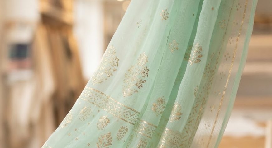 Block-Print Festive Chiffon — detail view